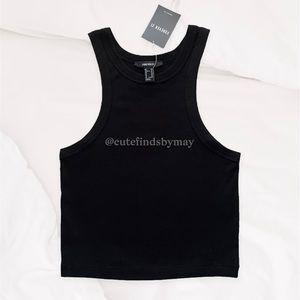 Cropped Ribbed Tank Top in Black